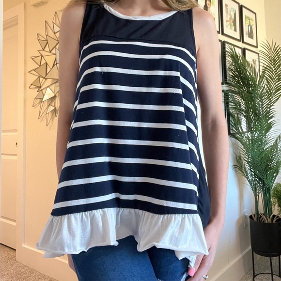 Navy & White Stripped Tunic Blouse - Picture 4 of 16